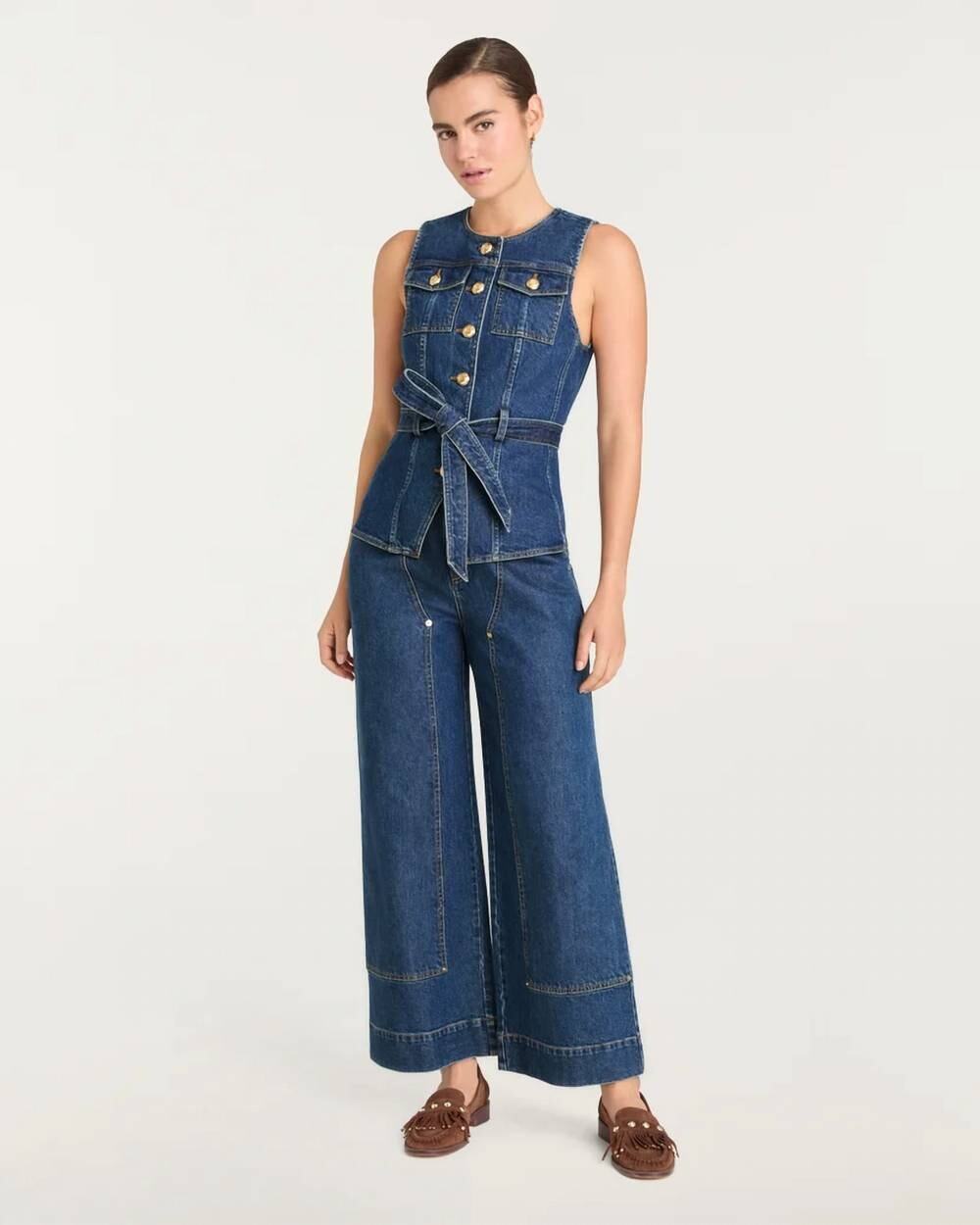 Cinq a Sept Ryker Front Stitch Wide Leg Jean Tide 6 NWT Effortless Chic